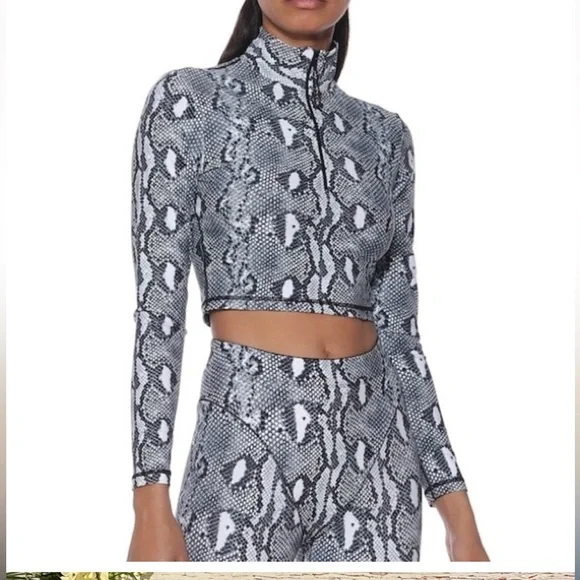 Adam Selman Python print cropped top sweatshirt zipper S $180 NEW - Picture 2 of 10